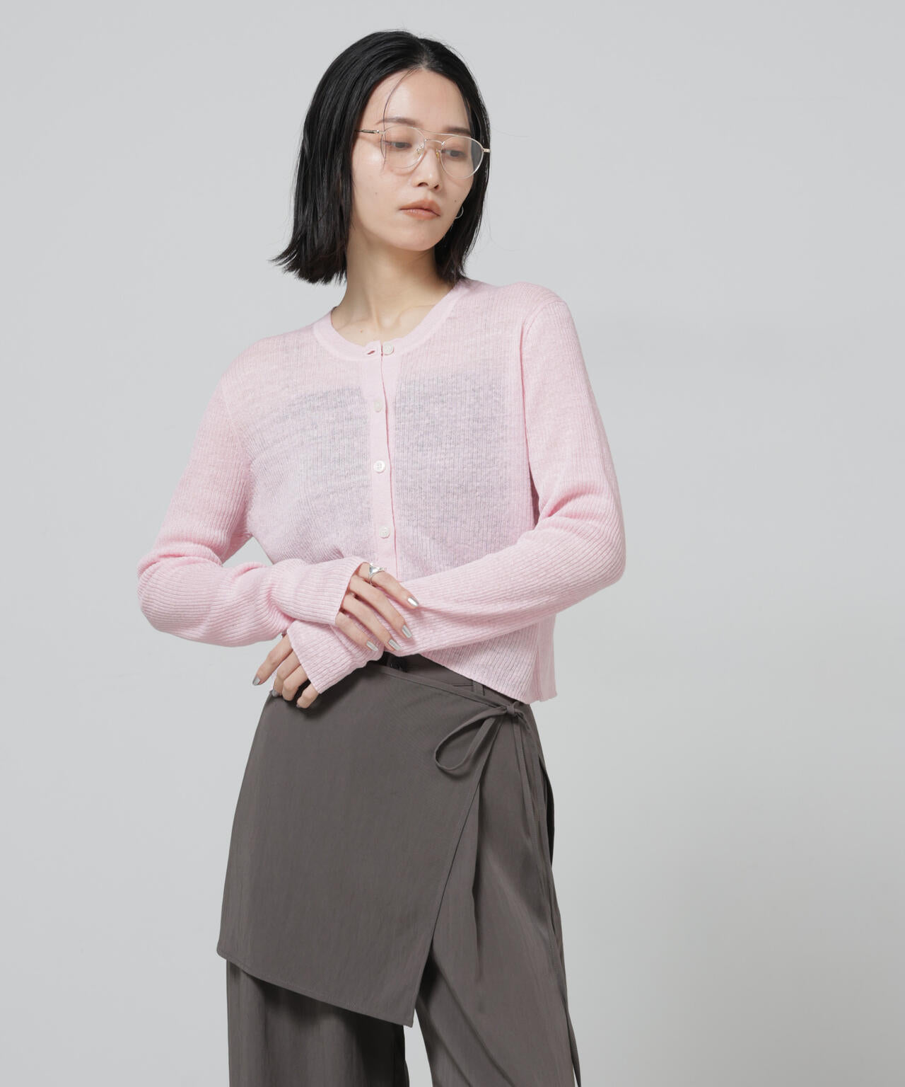 European Flax リブ カーディガン