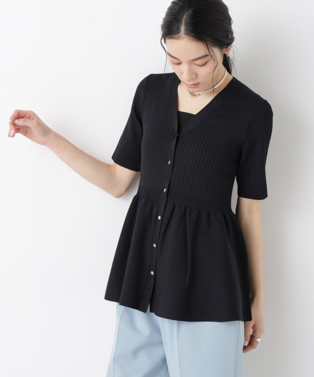 cygne シーニュ ドッキングカーディガン beth ブラック ペプラム SUMMER VEIL KNIT ペプラム ニットカーディガン