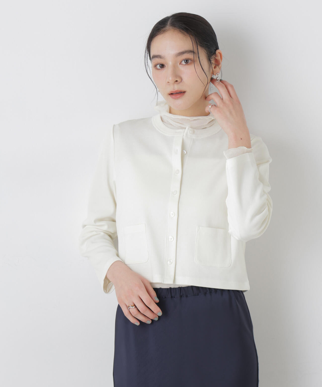 強撚コットンコンパクトカーディガン