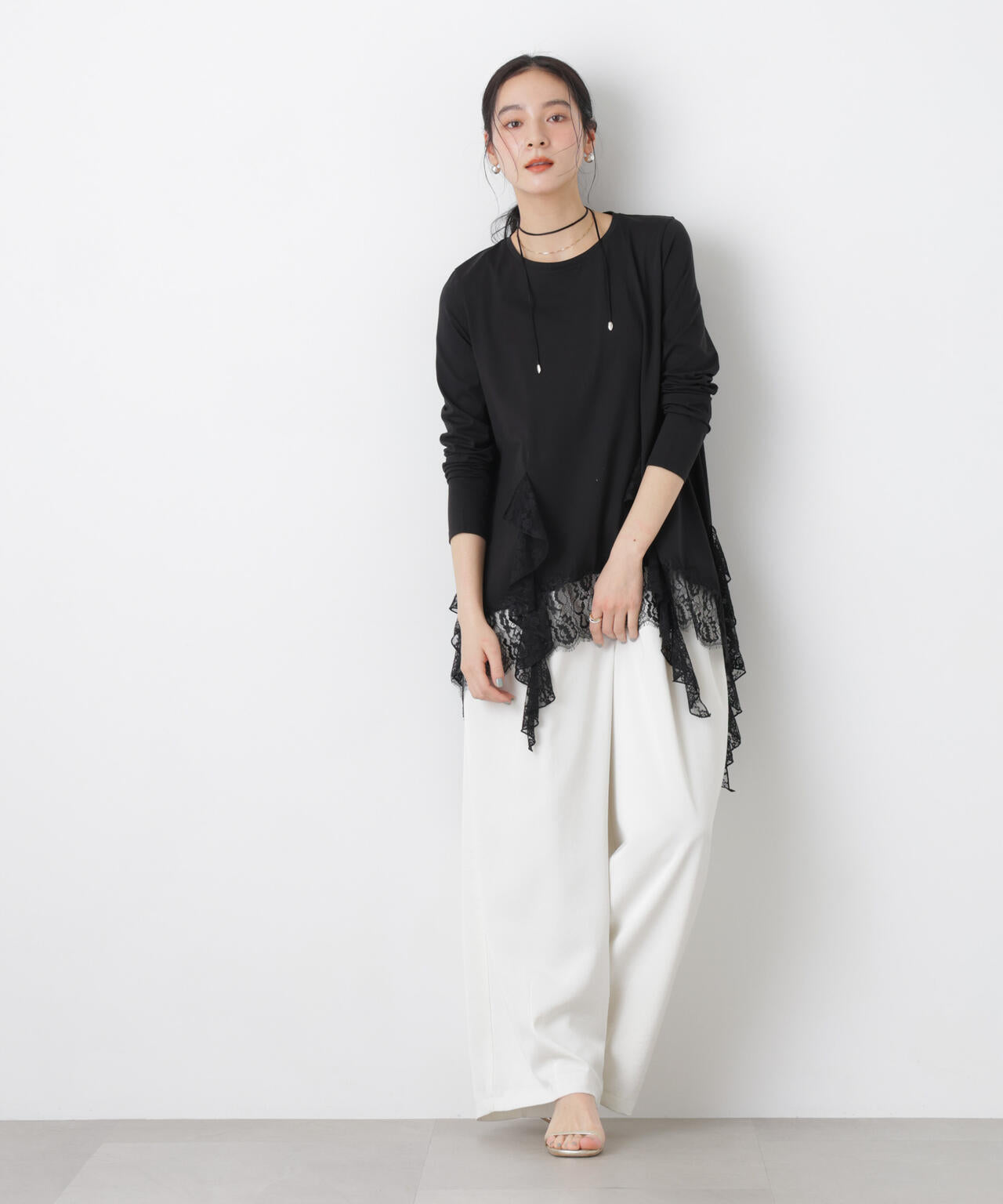レース ラッフル ヘム カット トップス