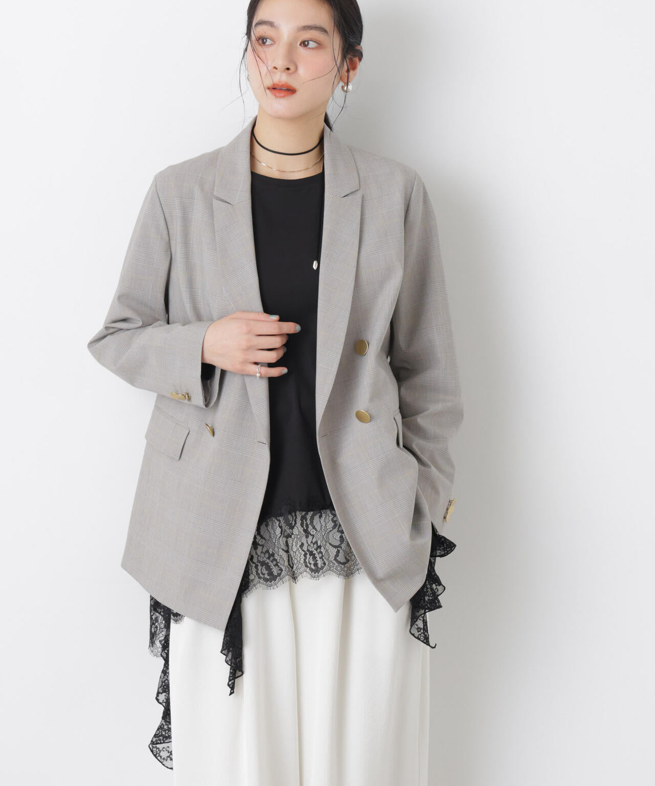 レースラッフルヘムカットトップス 6696123304