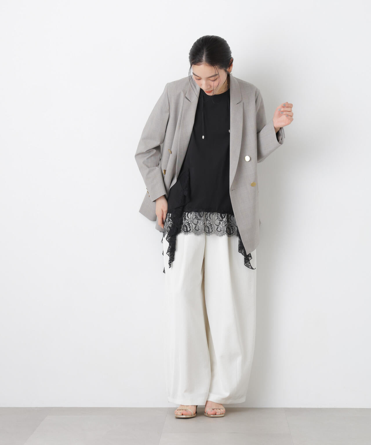 レース ラッフル ヘム カット トップス
