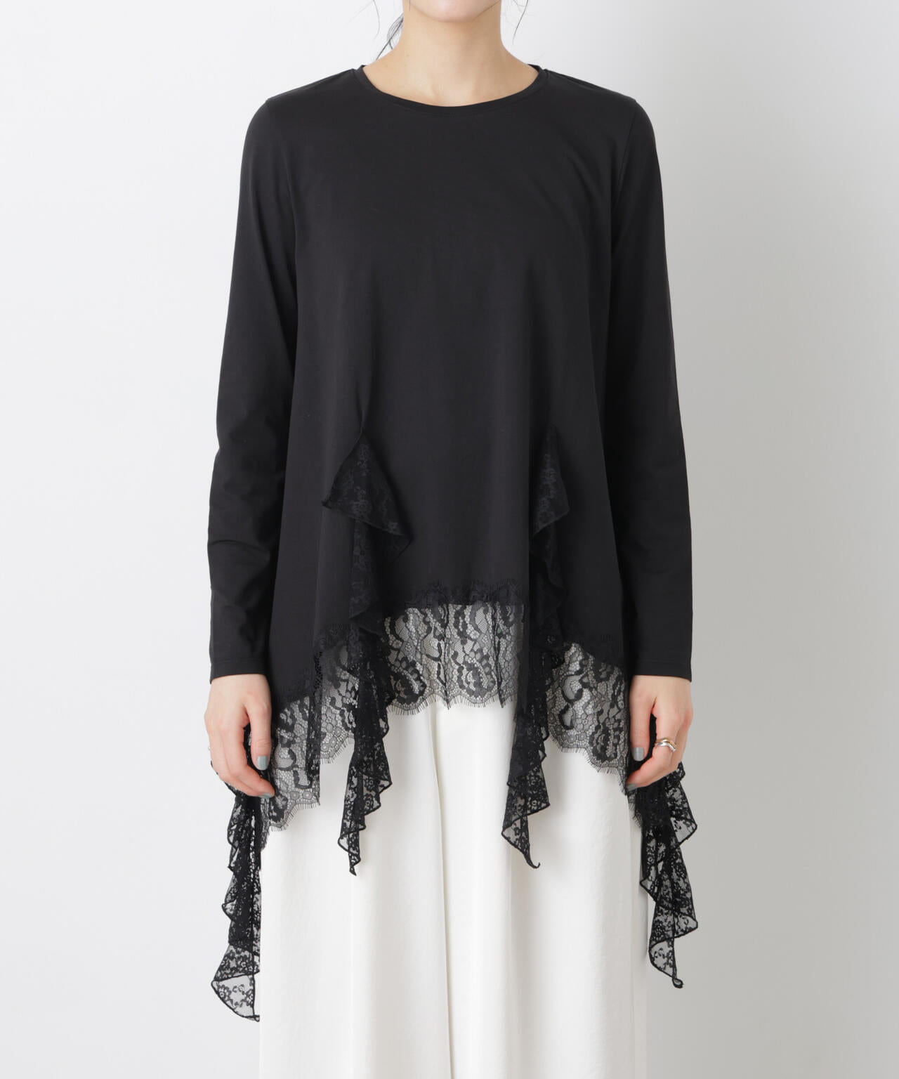 レースラッフルヘムカットトップス 6696123304