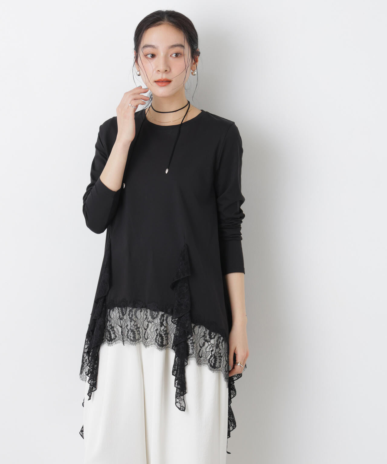 レース ラッフル ヘム カット トップス