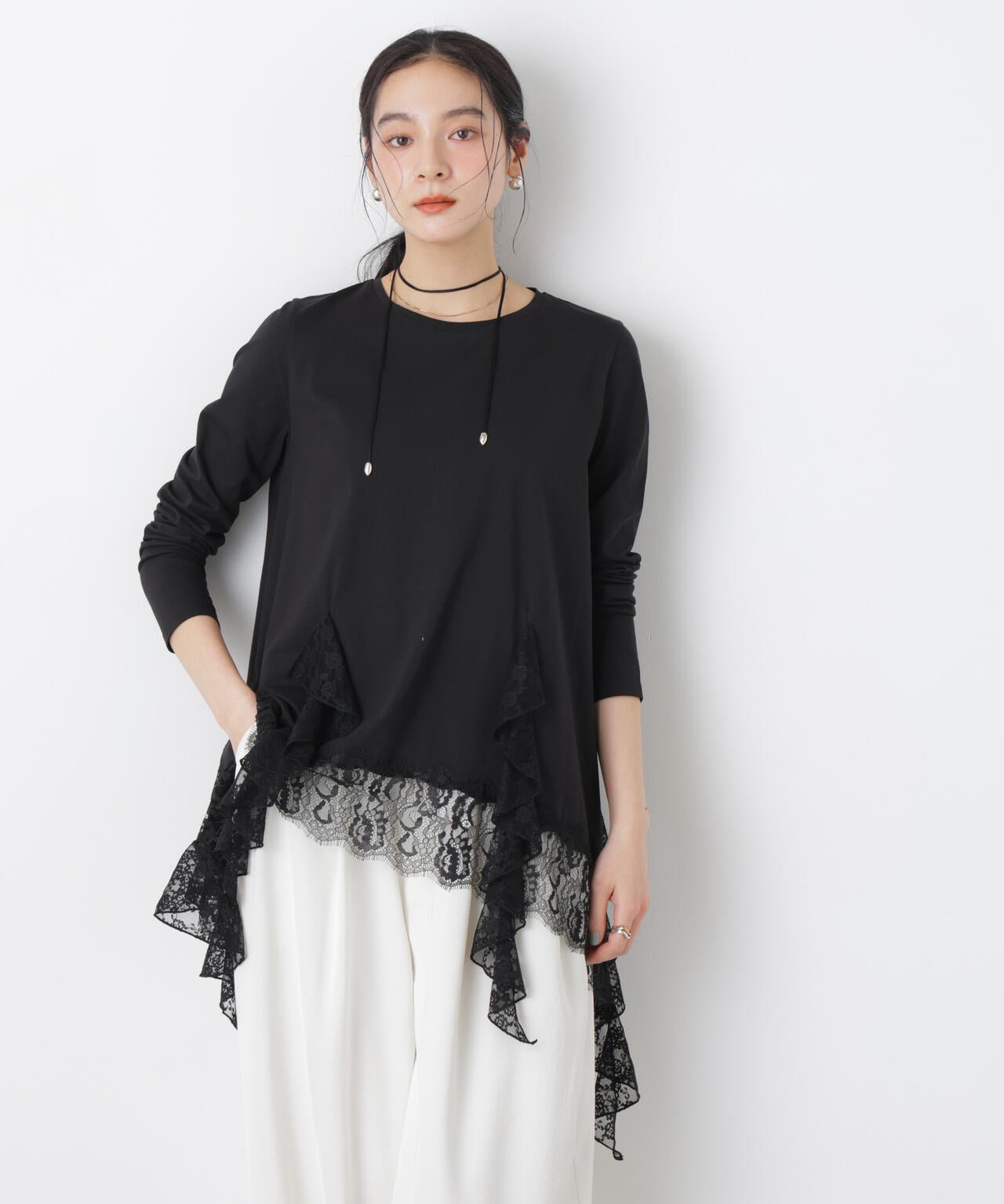 レース ラッフル ヘム カット トップス