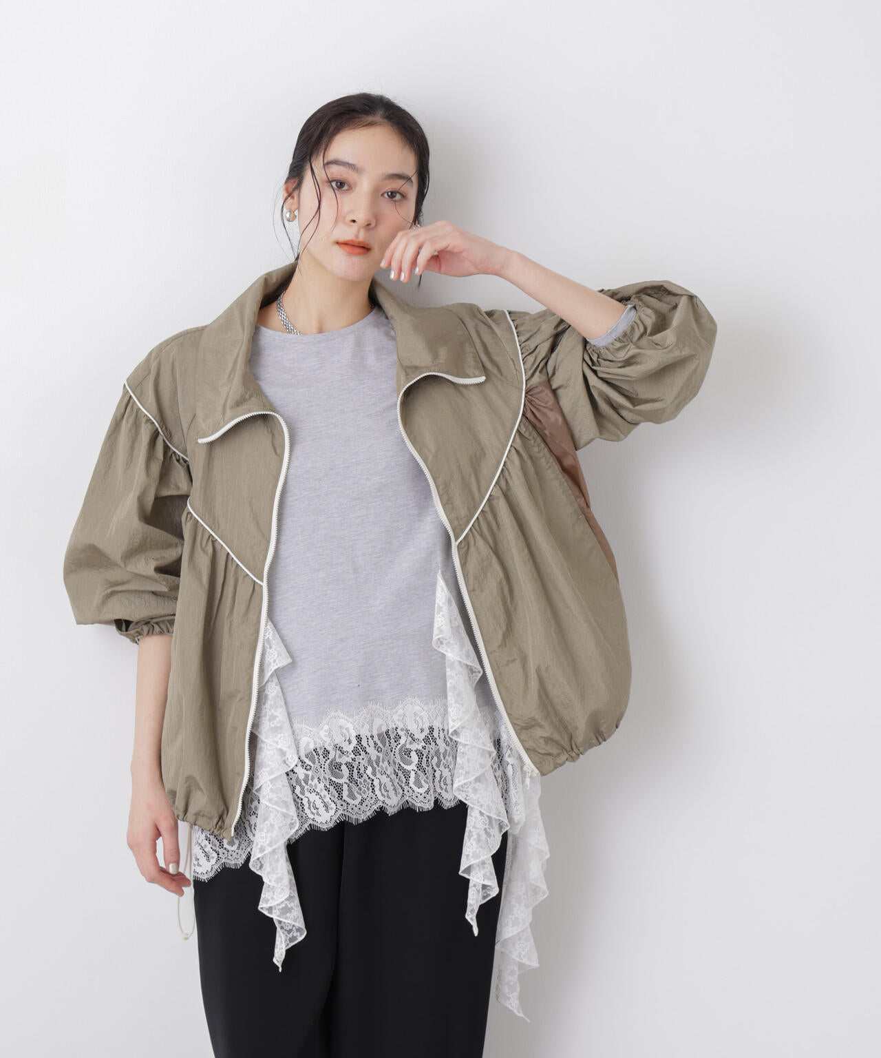 レース ラッフル ヘム カット トップス