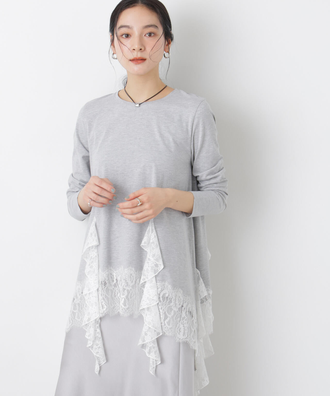 レースラッフルヘムカットトップス 6696123304