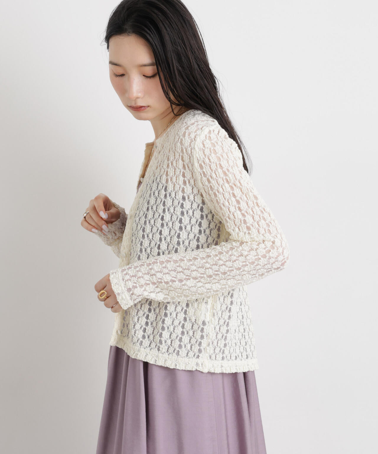 シュリンク レース カット カーディガン