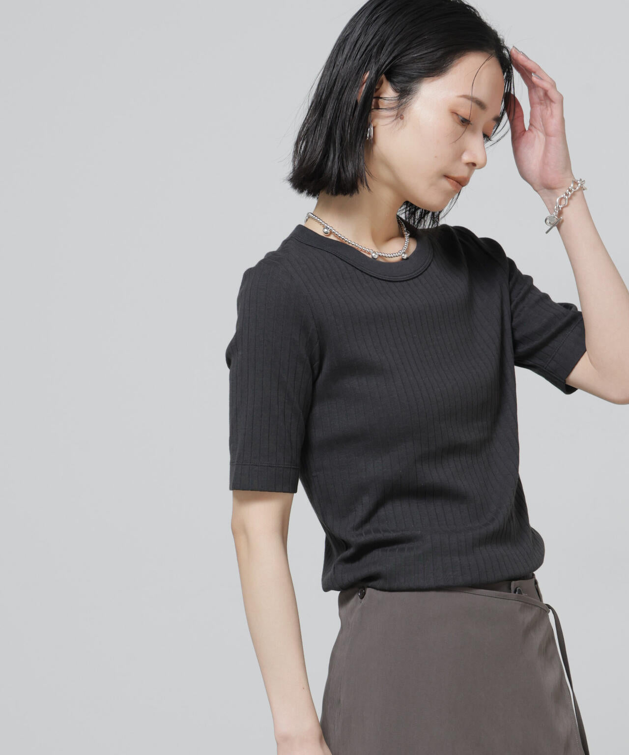 Anti Soaked(R) 汗染み防止クルーネックリブTシャツ 6696124304