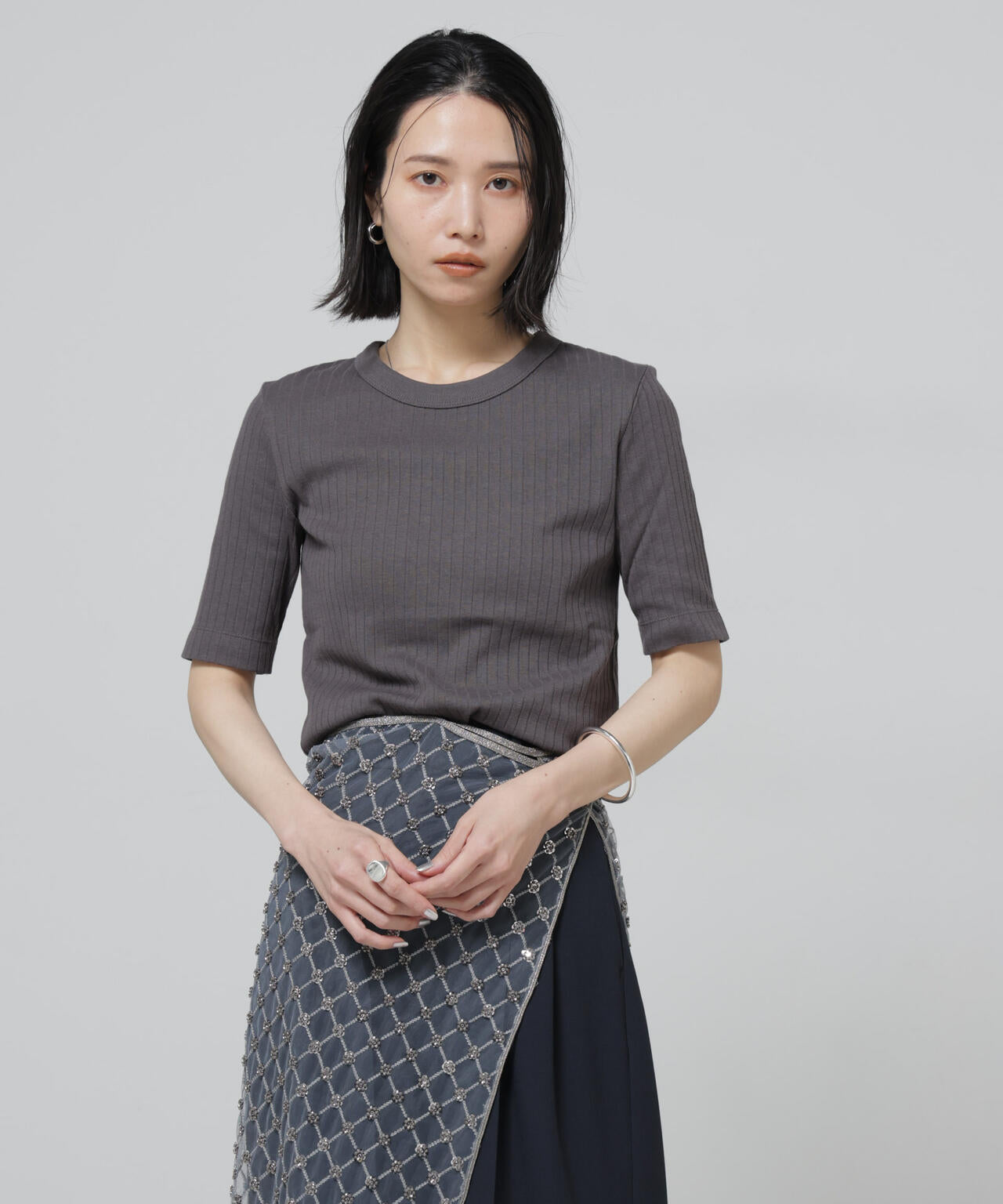 Anti Soaked(R) 汗染み防止クルーネックリブTシャツ 6696124304