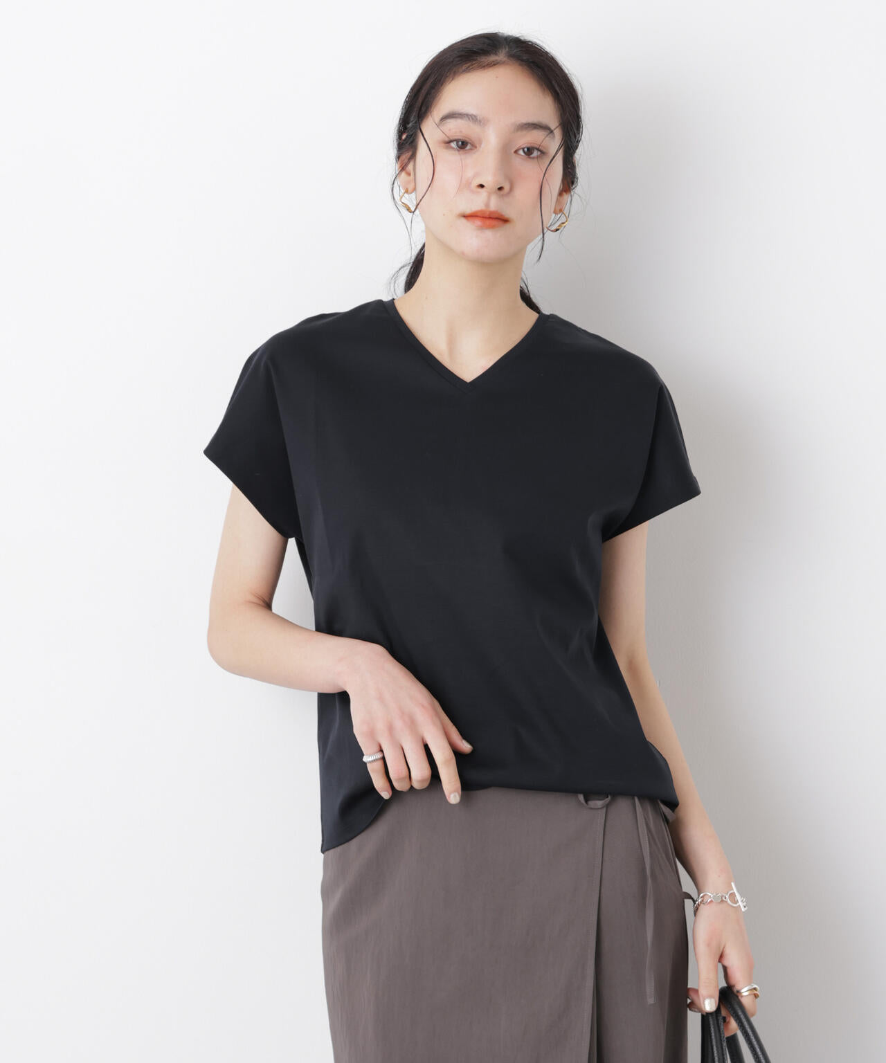 DressT/シルケットスムースVネックソフトドルマンTシャツ 6696124310