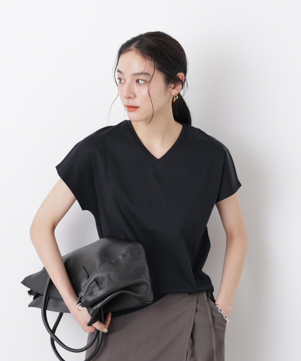 DressT / シルケットスムース Vネック ソフトドルマン Tシャツ