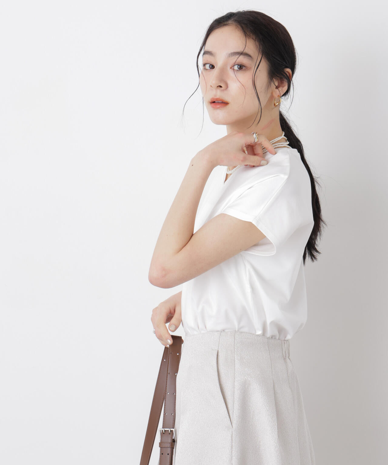 DressT/シルケットスムースVネックソフトドルマンTシャツ 6696124310