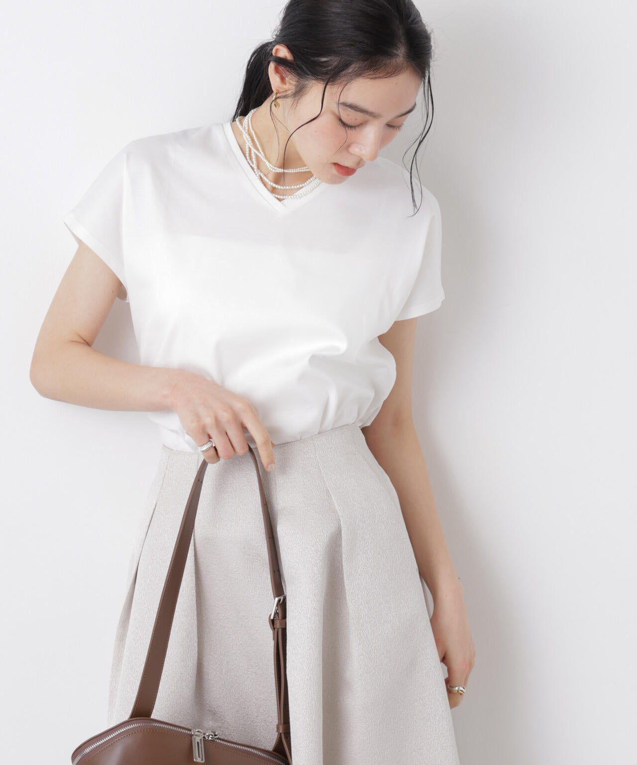 DressT/シルケットスムースVネックソフトドルマンTシャツ 6696124310