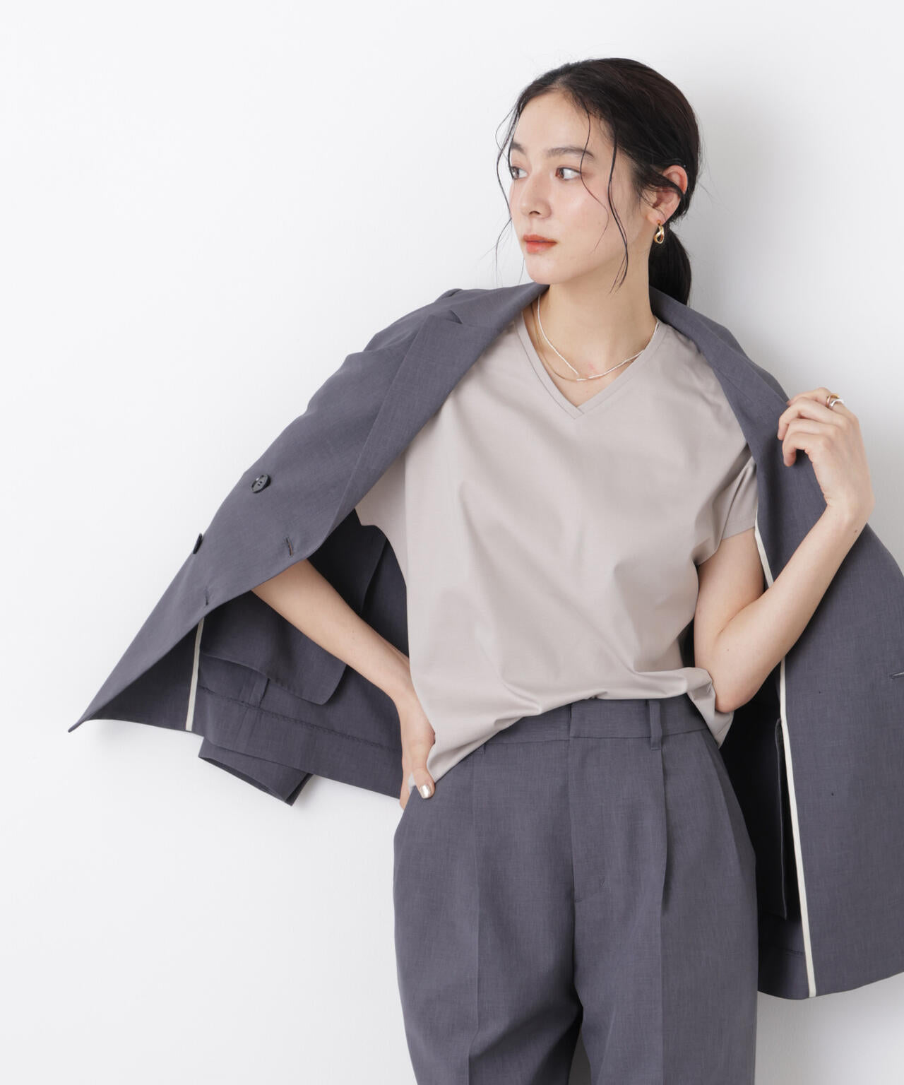 DressT/シルケットスムースVネックソフトドルマンTシャツ 6696124310