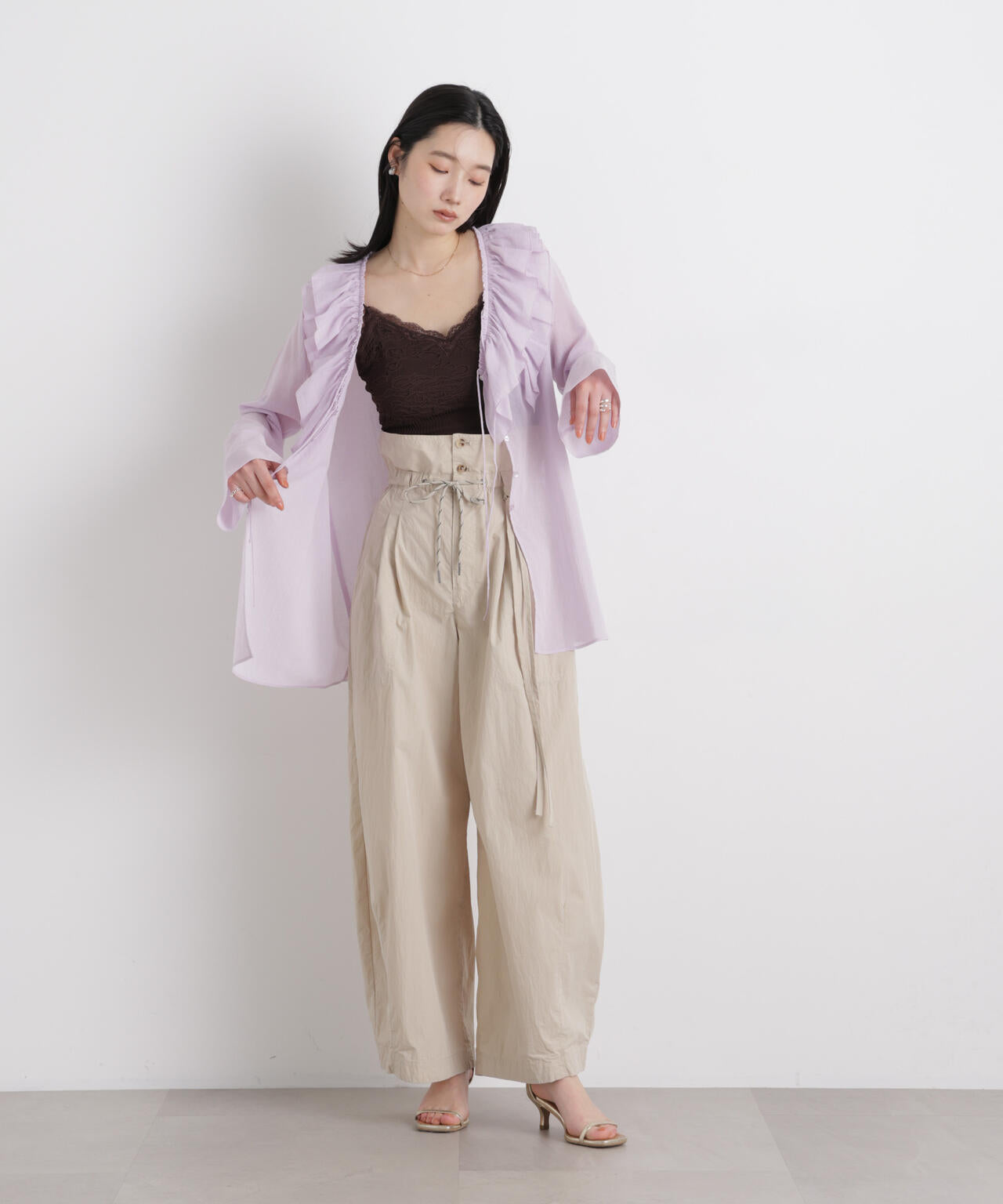 レース ジャガード カップ 取り外し クロップド キャミソール
