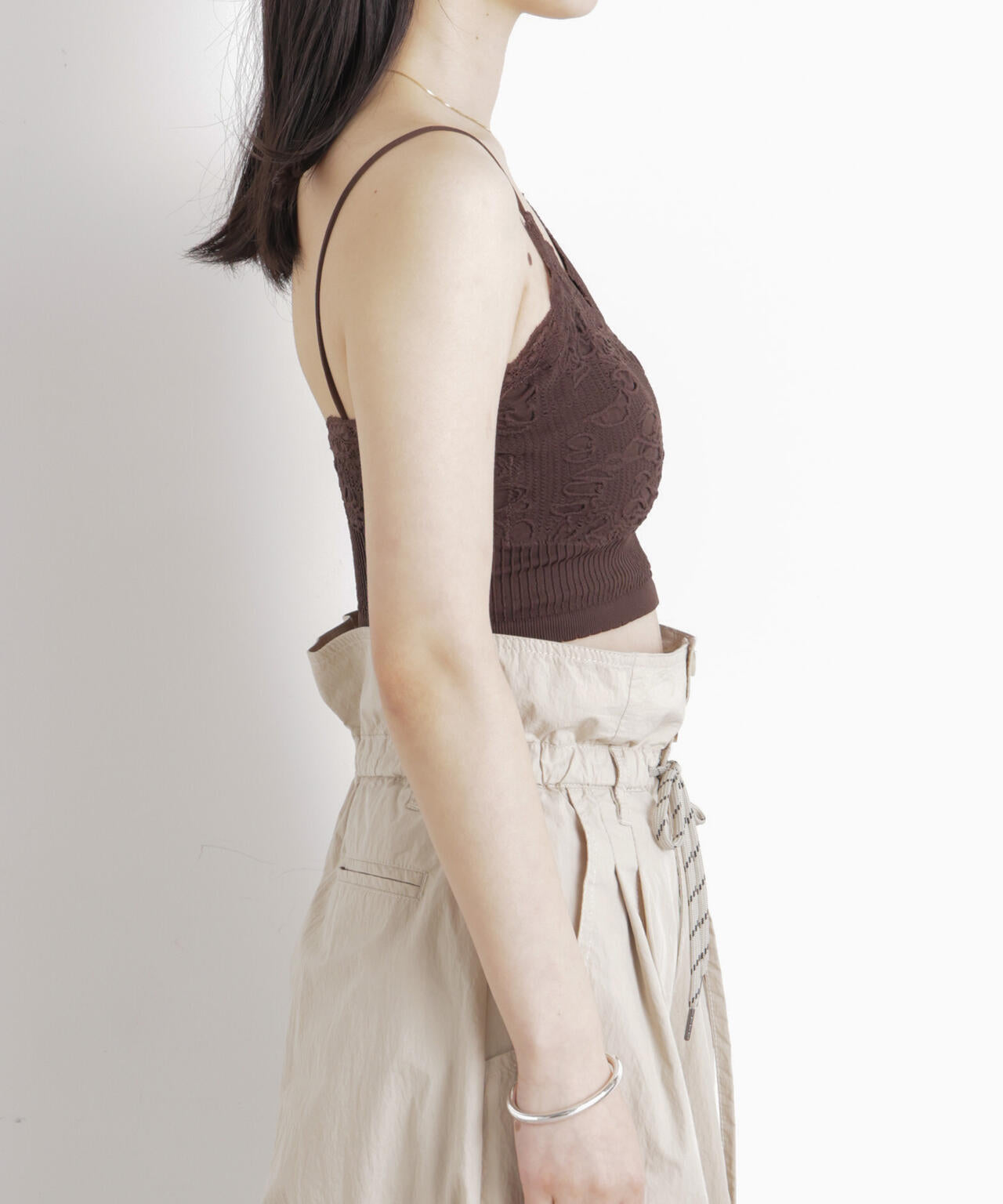 レースジャガードカップ取り外しクロップドキャミソール 6696124315