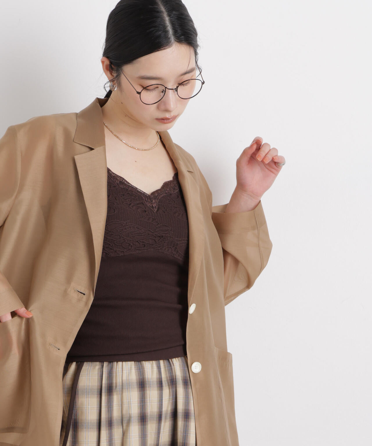 レース ジャガード カップ付き キャミソール