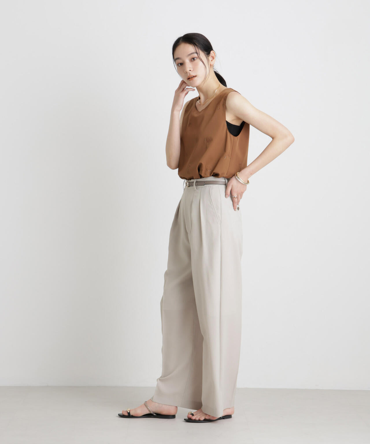 メランジドライ 2タックワイドパンツ(セットアップ可) 6696127305