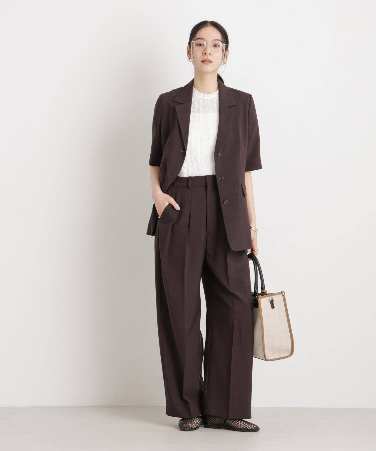 メランジドライ 2タックワイドパンツ(セットアップ可) 6696127305