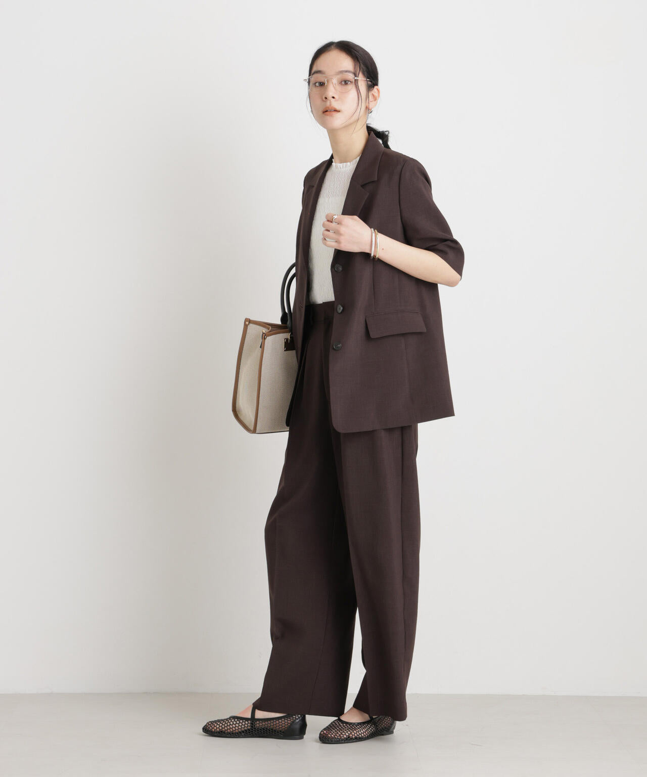 メランジドライ 2タックワイドパンツ(セットアップ可) 6696127305