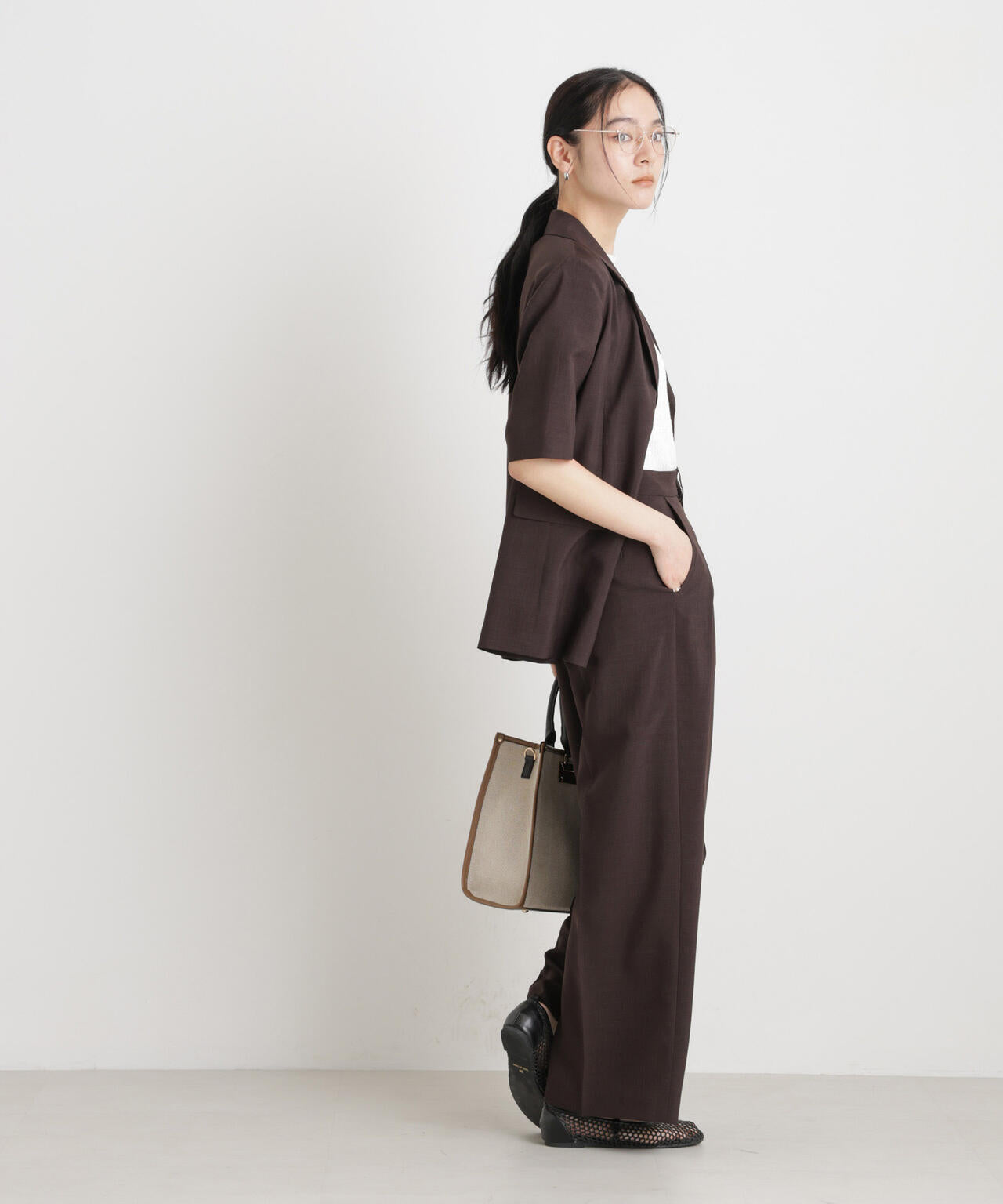 メランジドライ 2タックワイドパンツ(セットアップ可) 6696127305