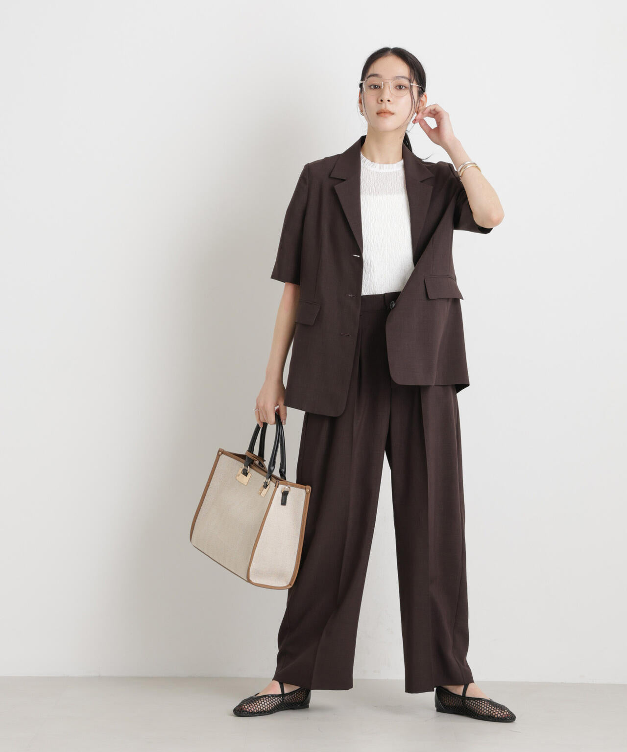 メランジドライ 2タックワイドパンツ(セットアップ可) 6696127305