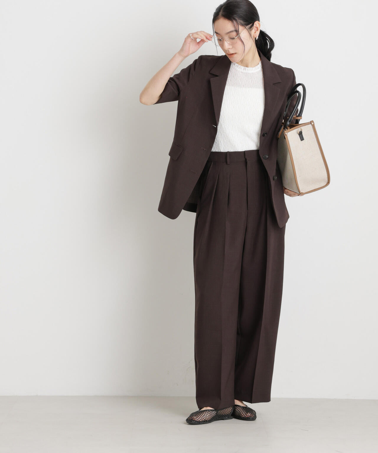 メランジドライ 2タックワイドパンツ(セットアップ可) 6696127305