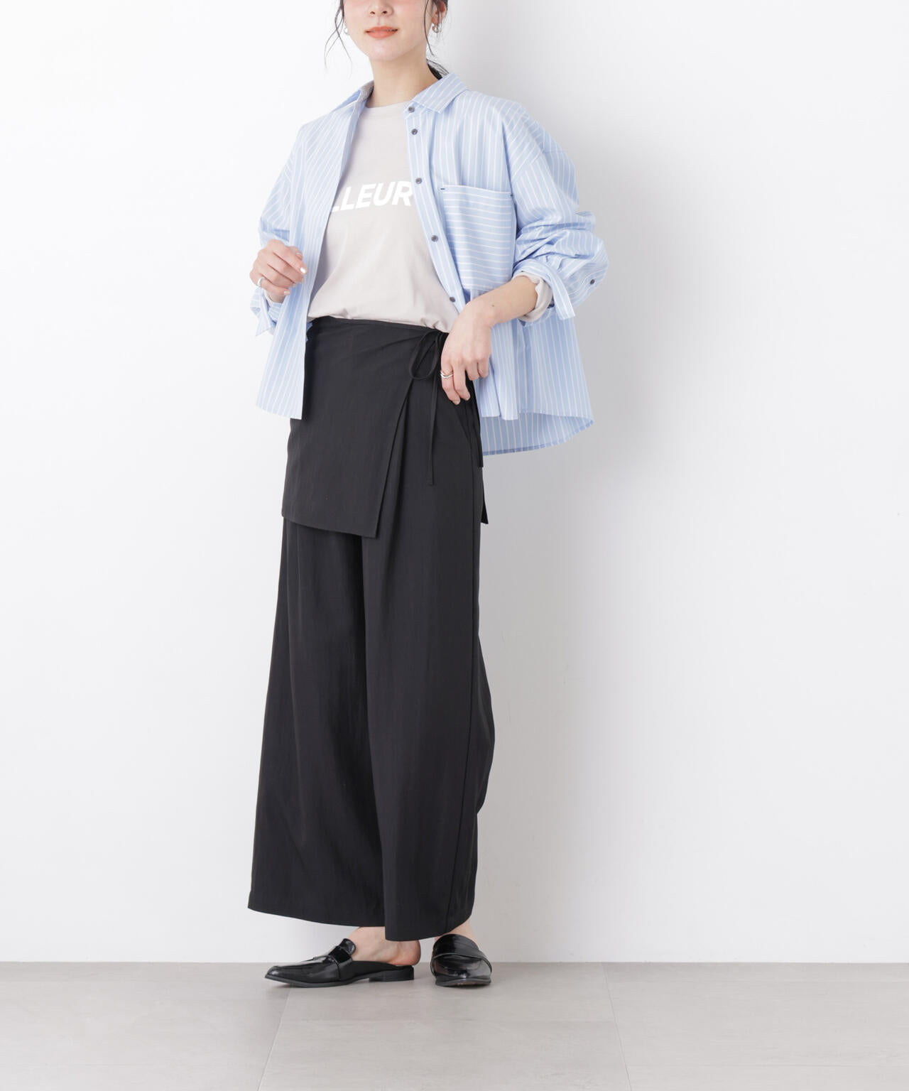 スカーフセットタックワイドパンツ