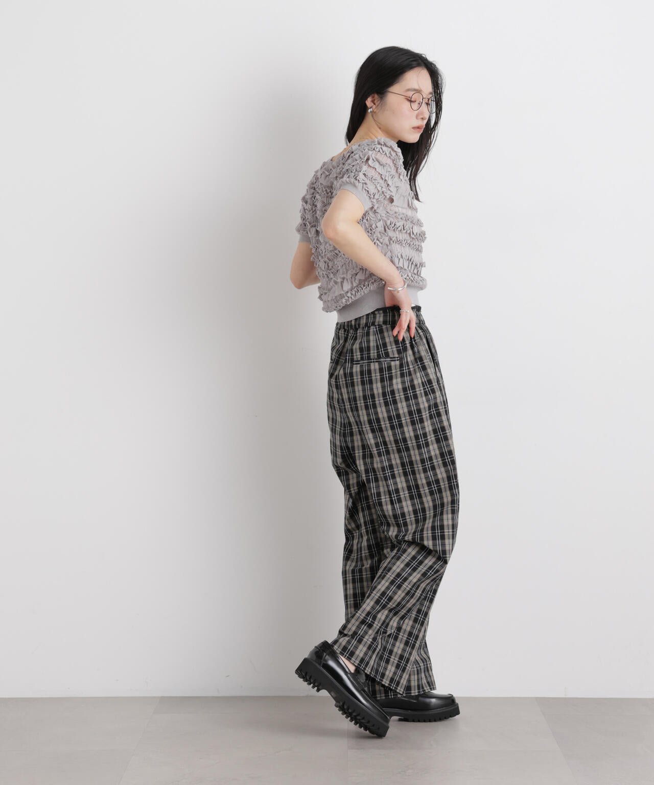 チェックイージーワイドパンツ 6696127312