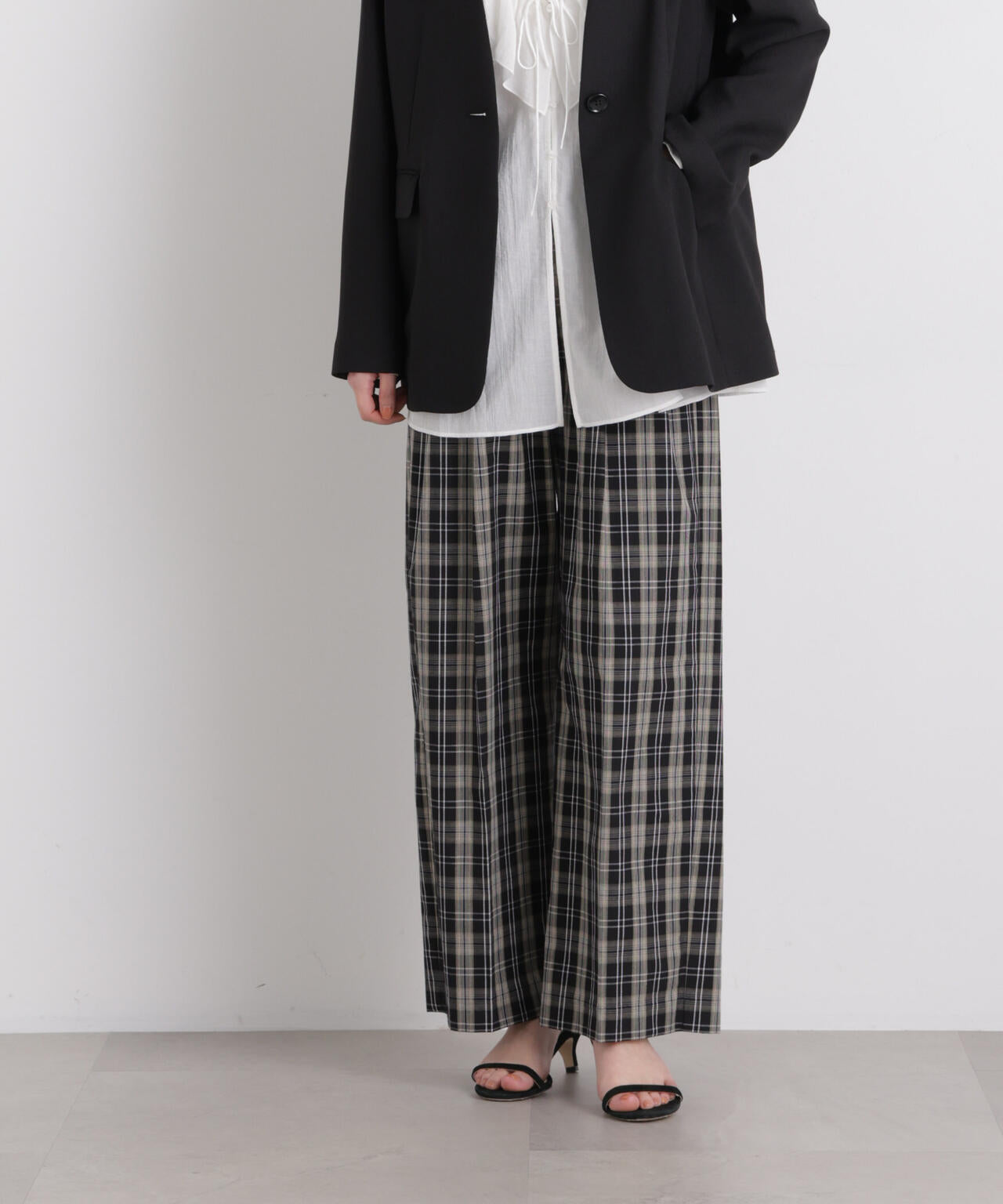 チェックイージーワイドパンツ 6696127312