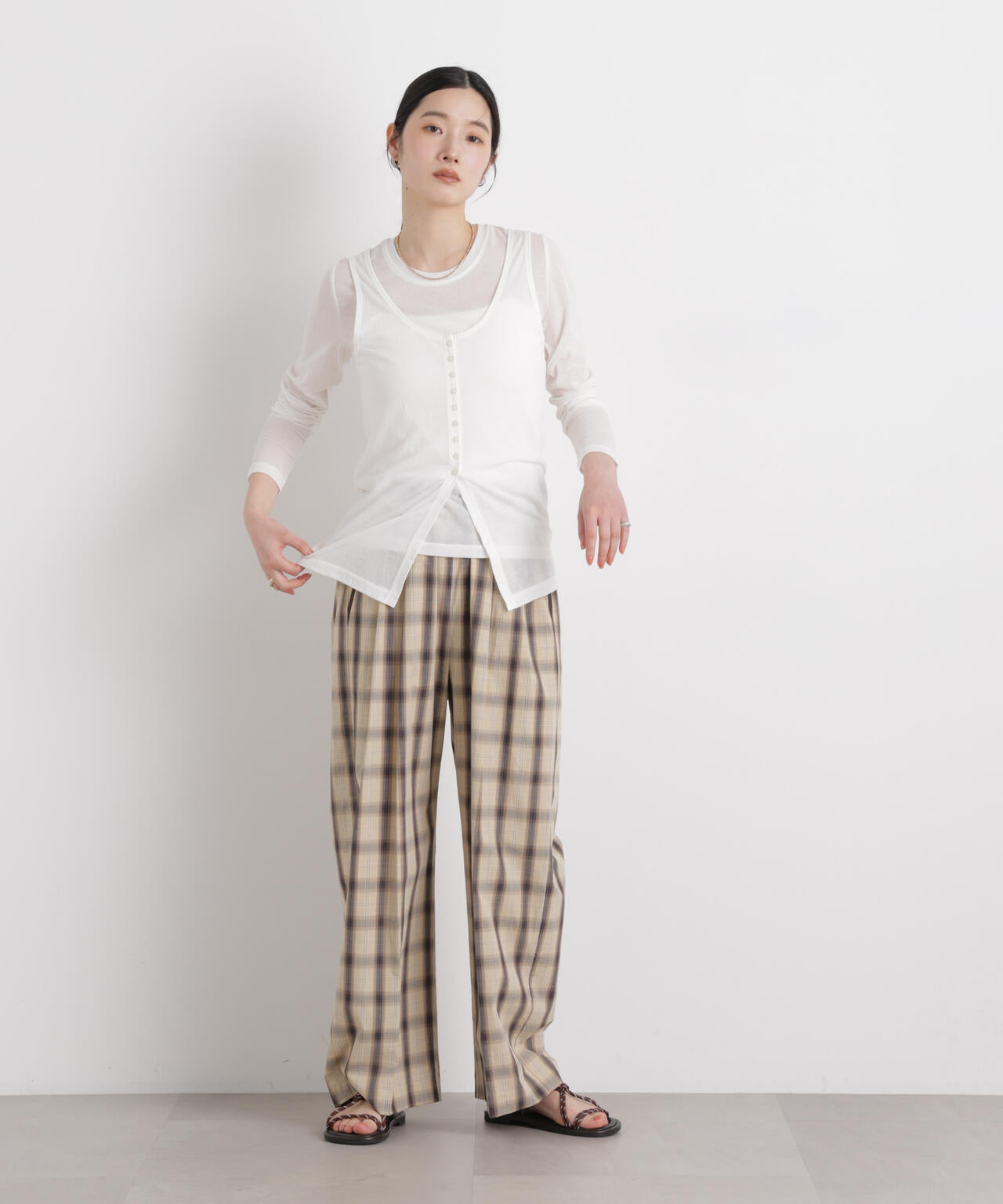 チェックイージーワイドパンツ 6696127312