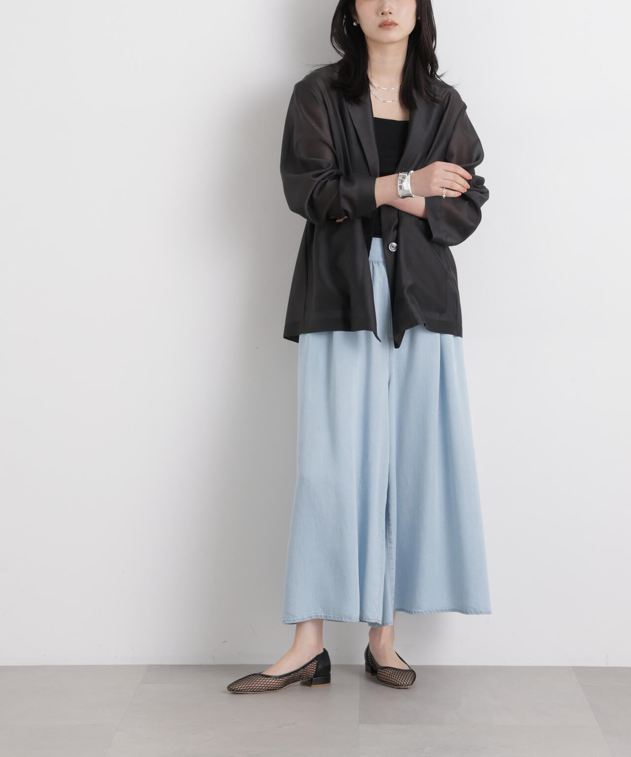 テンセルデニムギャザーワイドパンツ(セットアップ可)