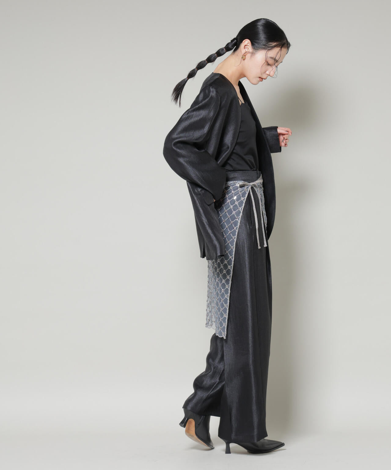 スパンコールビーズ刺繍ラップスカート 6696130300