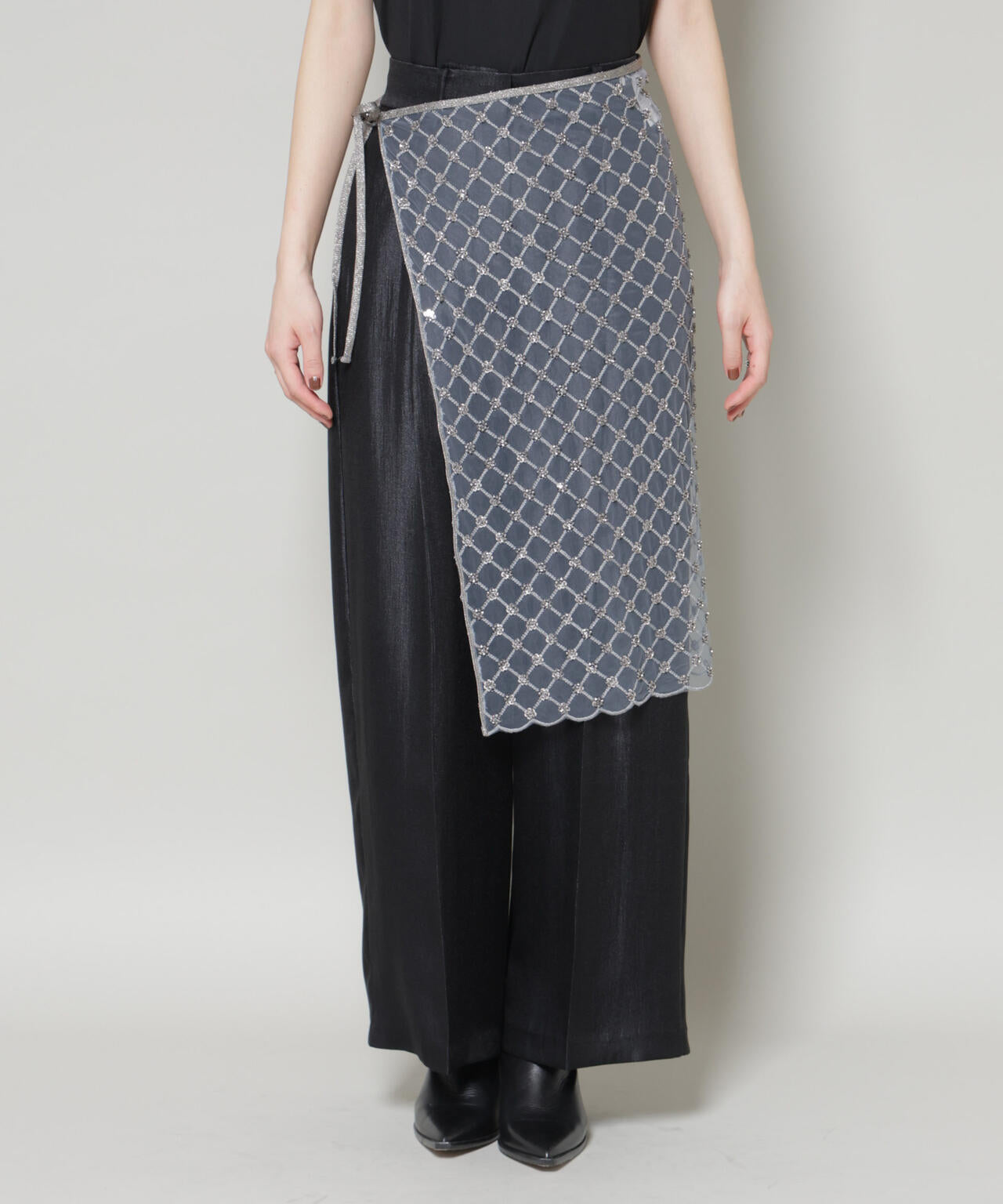 スパンコールビーズ刺繍ラップスカート 6696130300