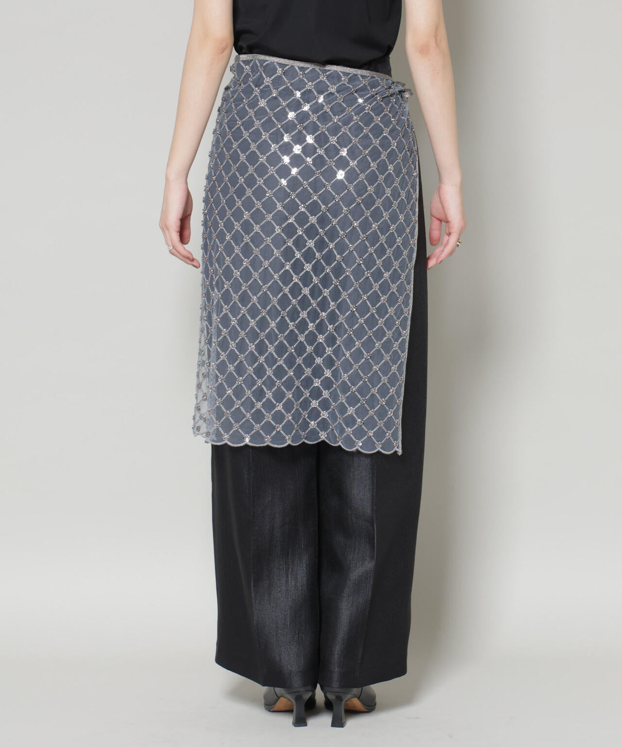 スパンコールビーズ刺繍ラップスカート 6696130300