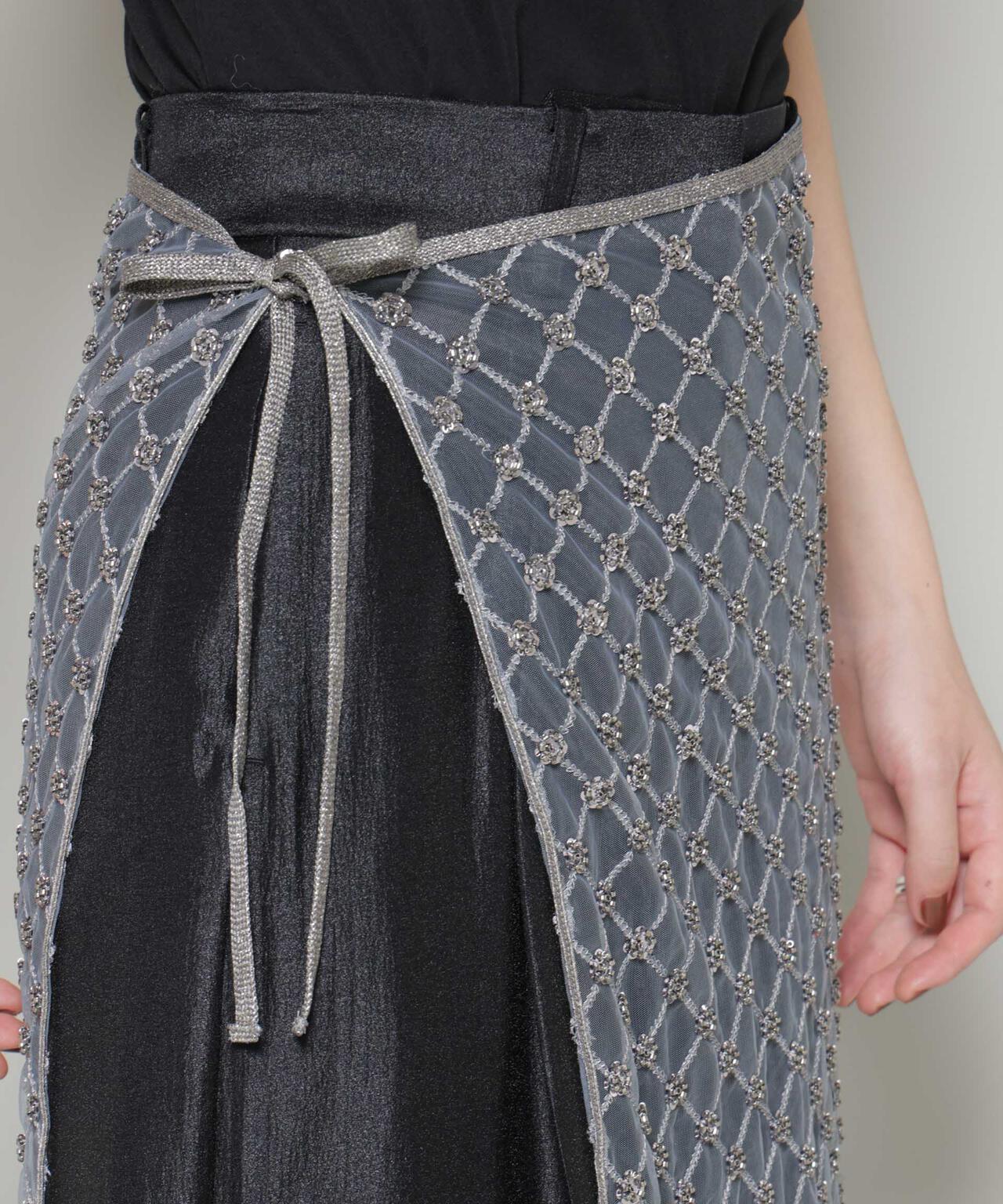 スパンコールビーズ刺繍ラップスカート 6696130300