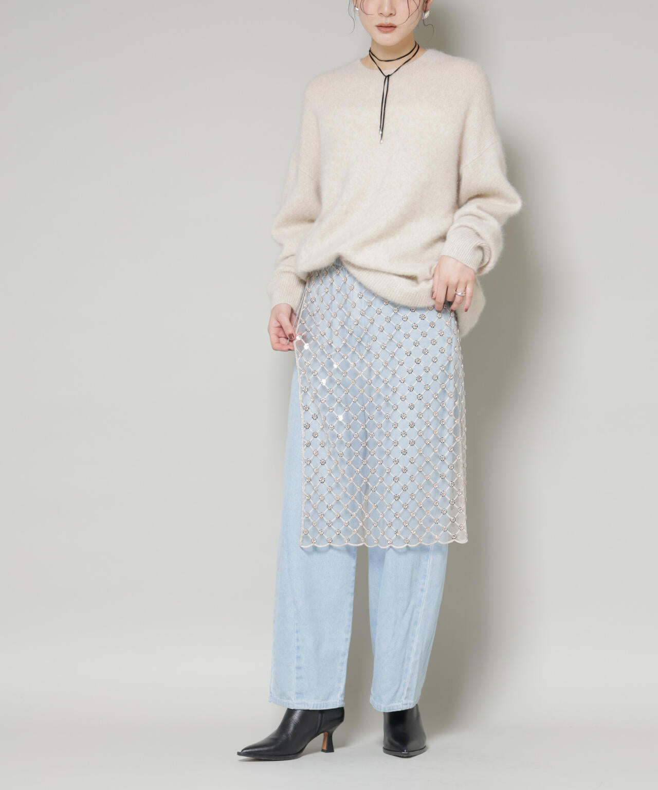 スパンコールビーズ刺繍ラップスカート 6696130300