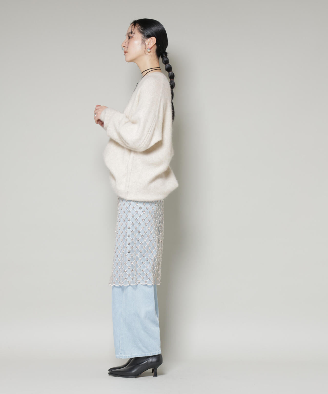 スパンコールビーズ刺繍ラップスカート 6696130300