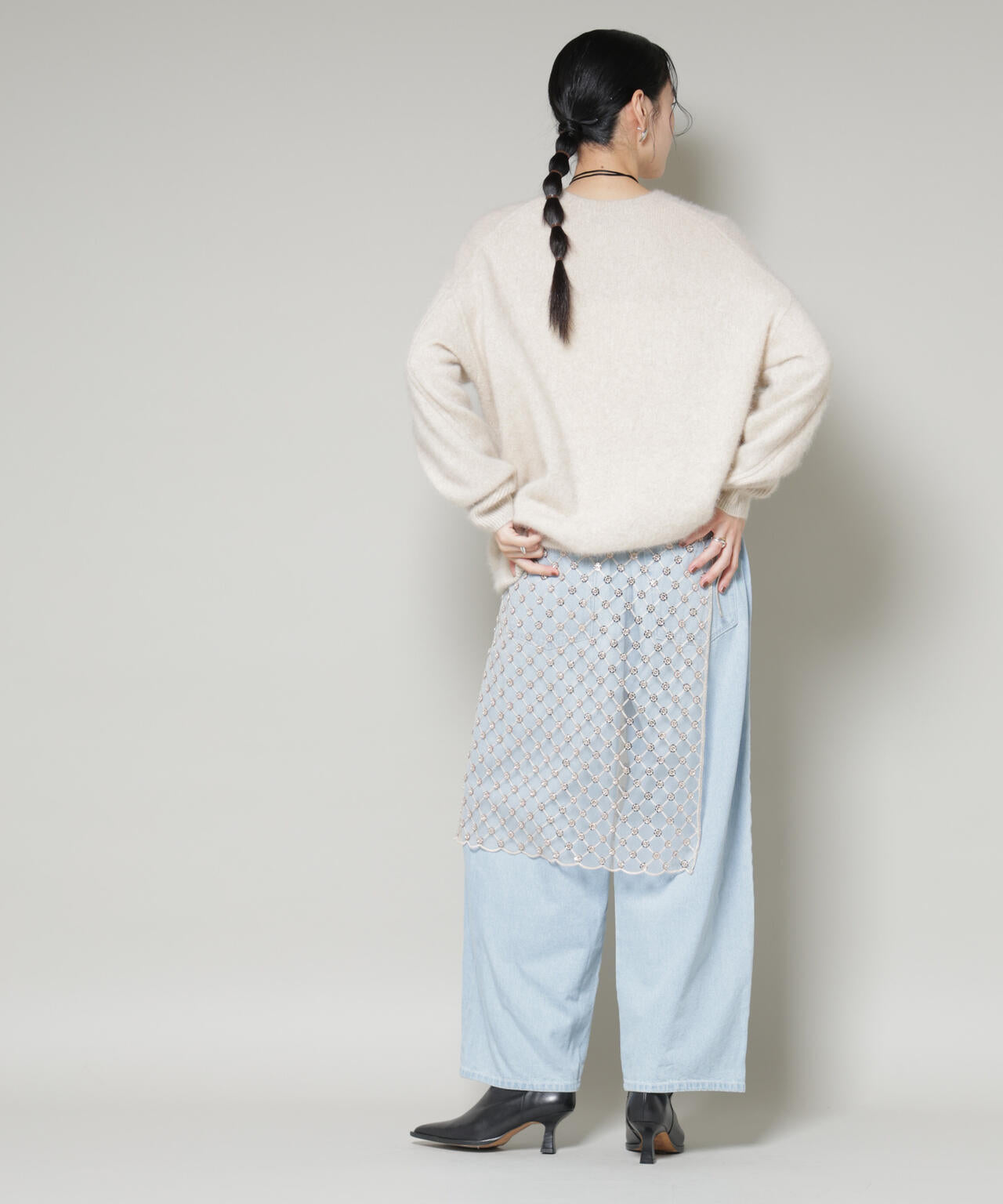 スパンコールビーズ刺繍ラップスカート 6696130300