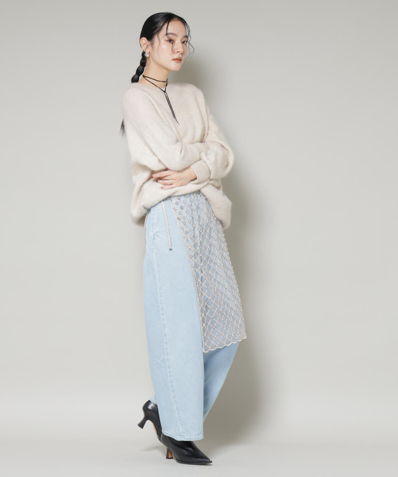 スパンコールビーズ刺繍ラップスカート 6696130300