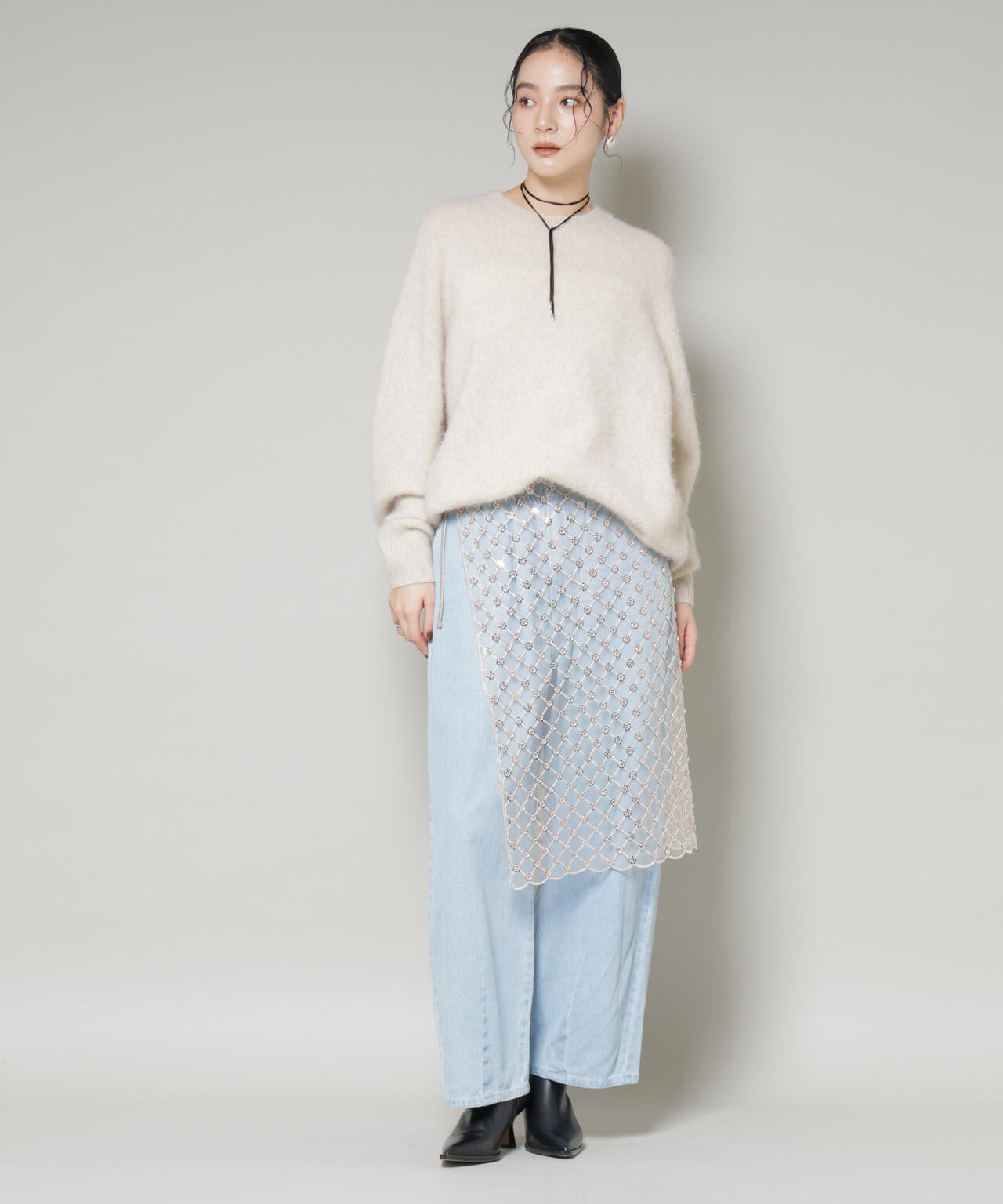 スパンコールビーズ刺繍ラップスカート 6696130300