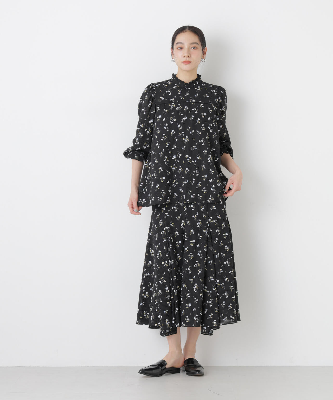 フラワー プリント イレヘム タックフレア スカート ( セットアップ 可)