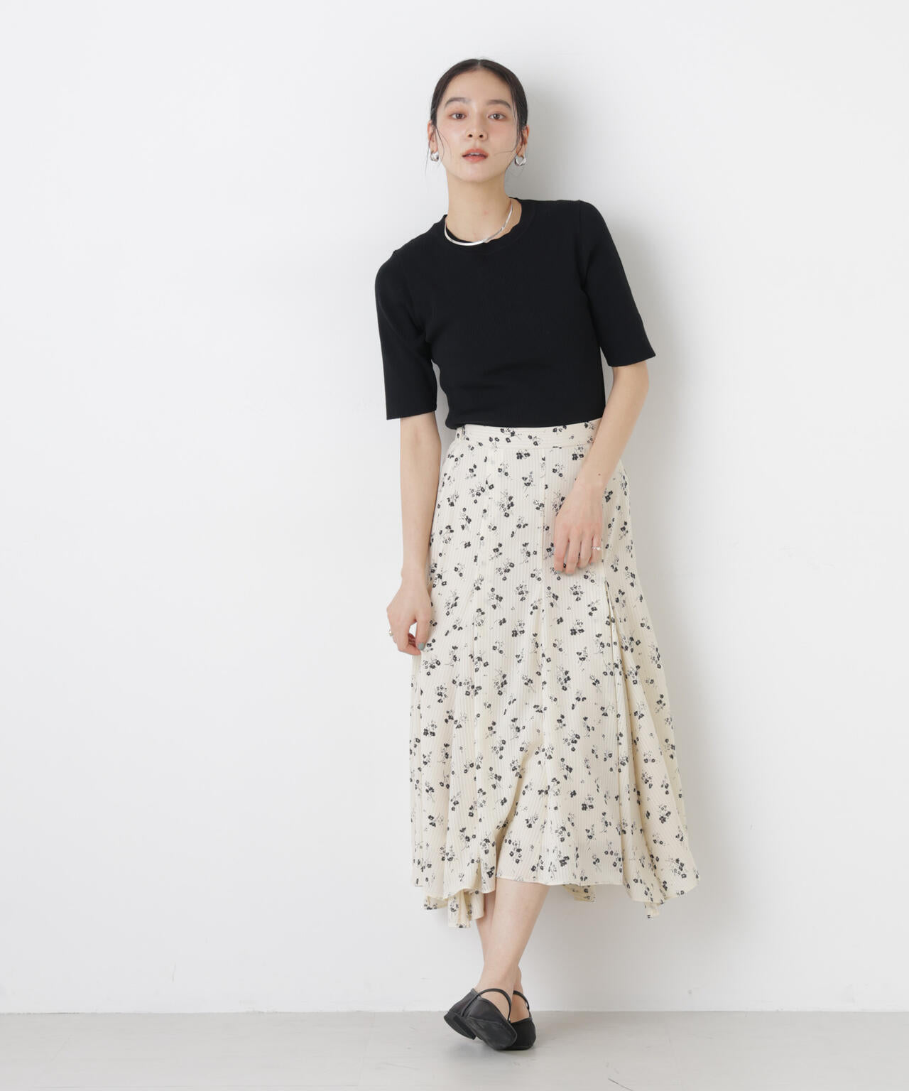 フラワー プリント イレヘム タックフレア スカート ( セットアップ 可)
