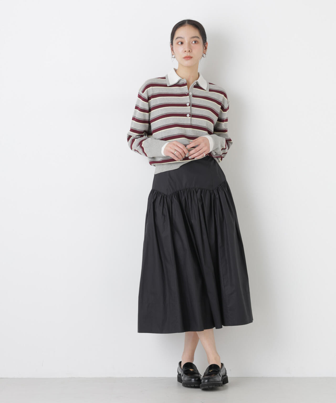 ローギャザー ミディ スカート