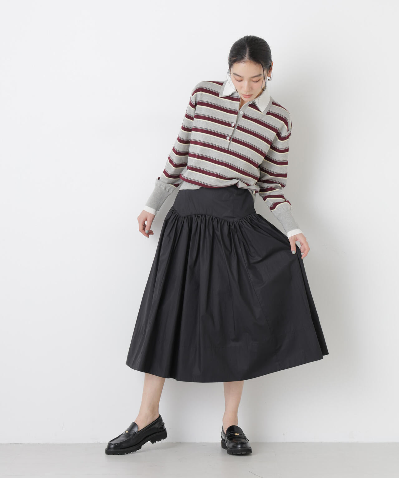 ローギャザー ミディ スカート