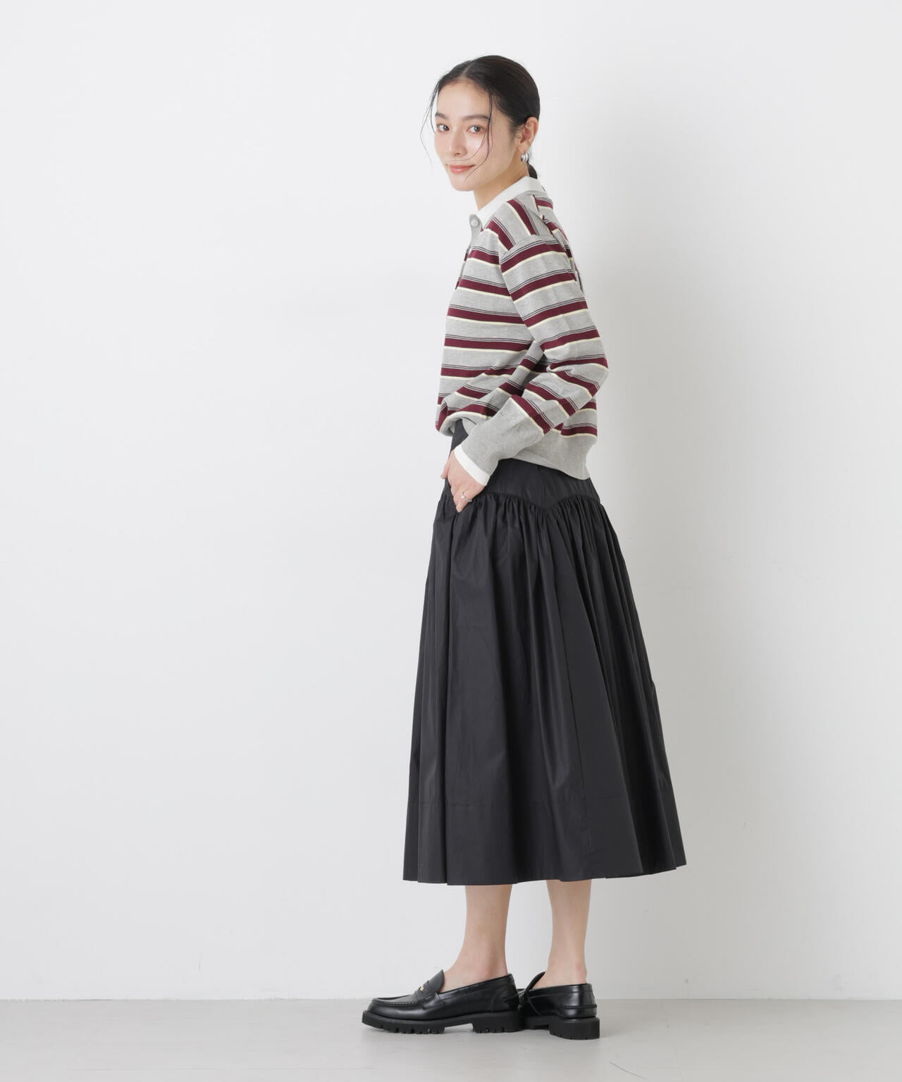 ローギャザー ミディ スカート