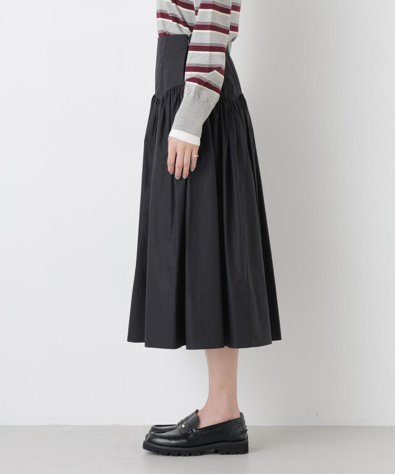 ローギャザー ミディ スカート