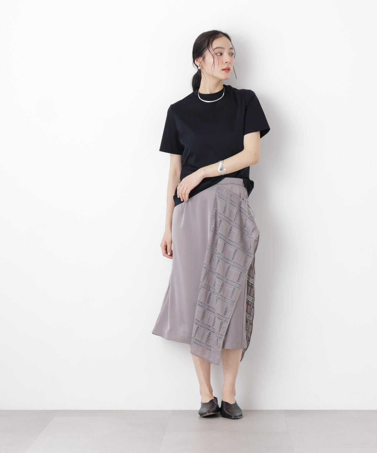 スクエアヘム刺繍レース切り替えスカート 6696130308