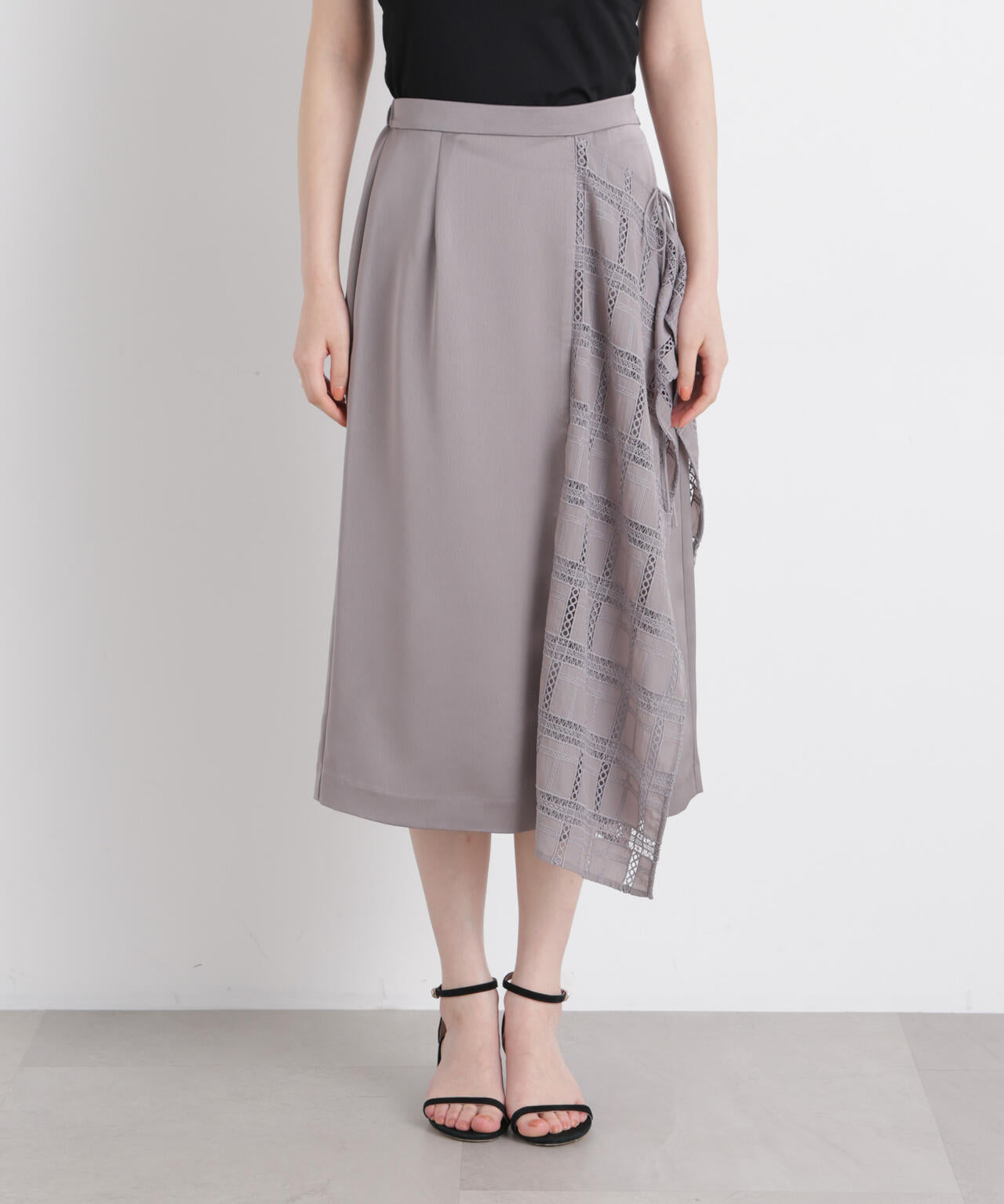 スクエアヘム刺繍レース切り替えスカート 6696130308